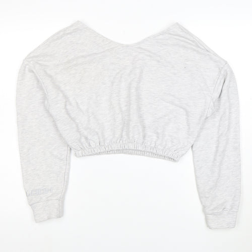 Bershka Women Grey V-Neck Cropped Pullover Sweatshirt Size S