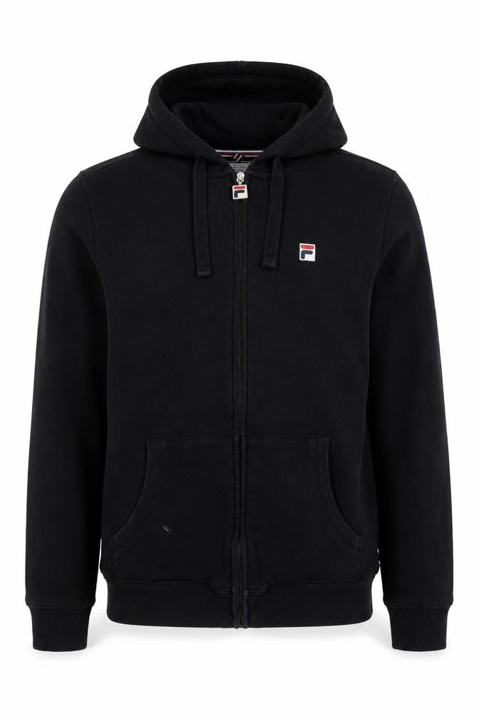 Front view of Fila White Line Men's Black Full Zip Hoodie, size M