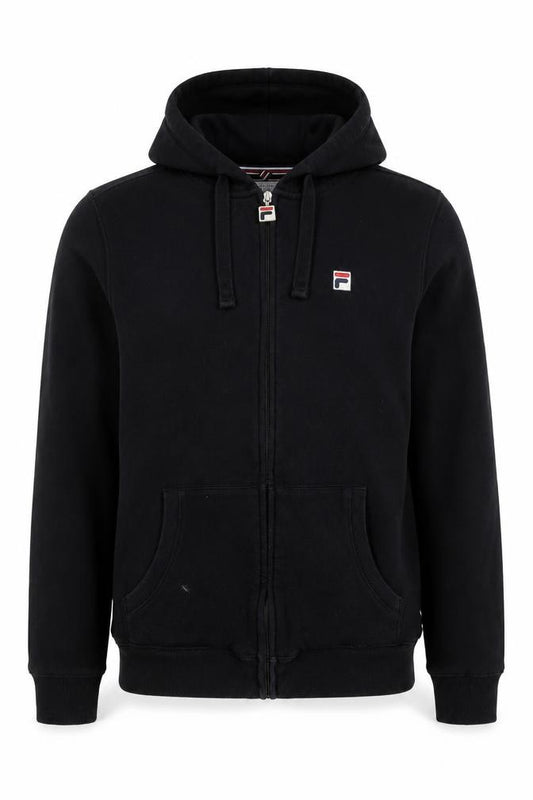 Front view of Fila White Line Men's Black Full Zip Hoodie, size M