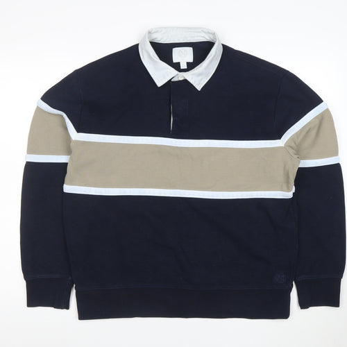 Marks and Spencer Men's Blue Colourblock Polo Shirt Size L Cotton