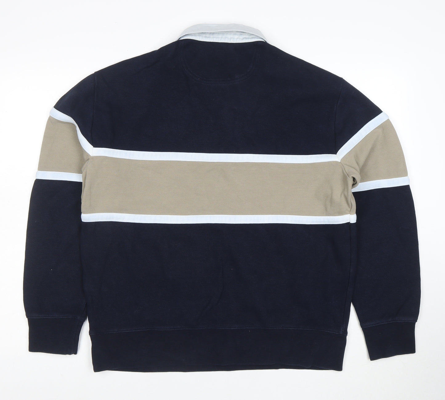 Marks and Spencer Men's Blue Colourblock Polo Shirt Size L Cotton