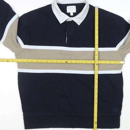 Marks and Spencer Men's Blue Colourblock Polo Shirt Size L Cotton