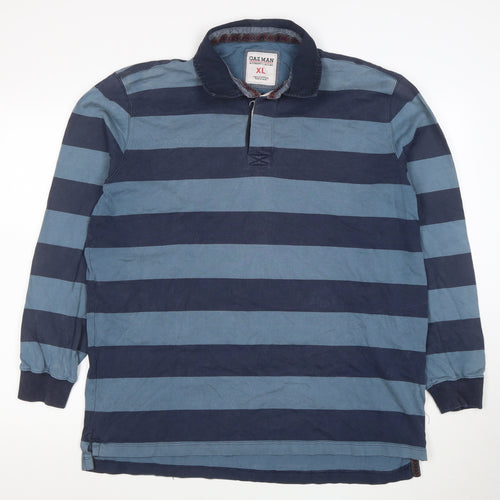 Gazman Men's Blue Striped Cotton Long Sleeve Rugby Polo XL