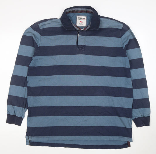 Gazman Men's Blue Striped Cotton Long Sleeve Rugby Polo XL