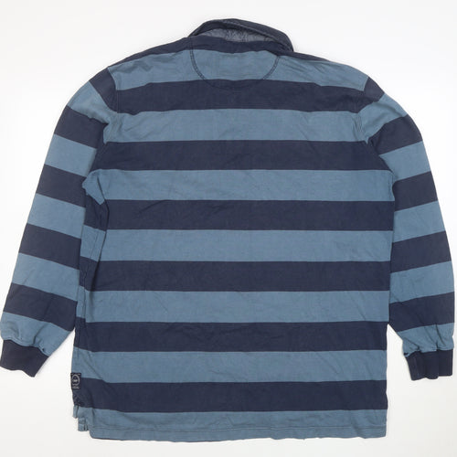 Gazman Men's Blue Striped Cotton Long Sleeve Rugby Polo XL
