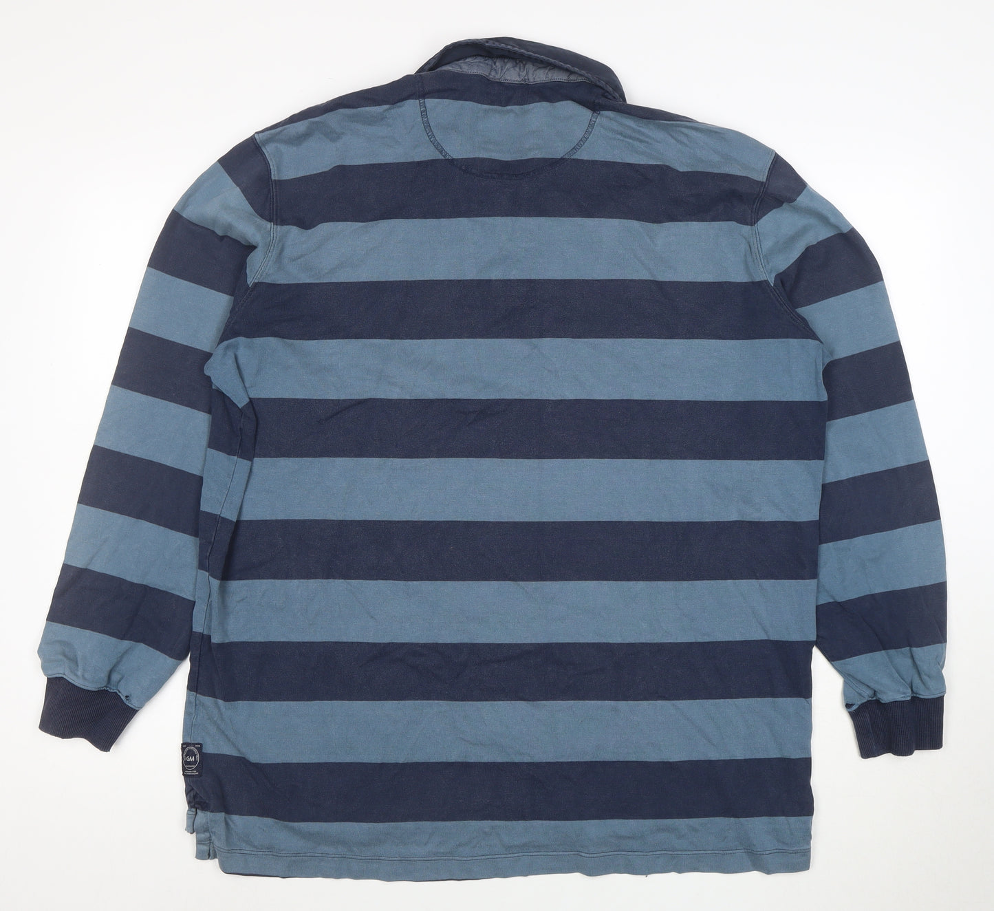 Gazman Men's Blue Striped Cotton Long Sleeve Rugby Polo XL