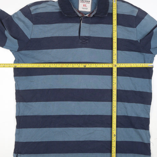 Gazman Men's Blue Striped Cotton Long Sleeve Rugby Polo XL