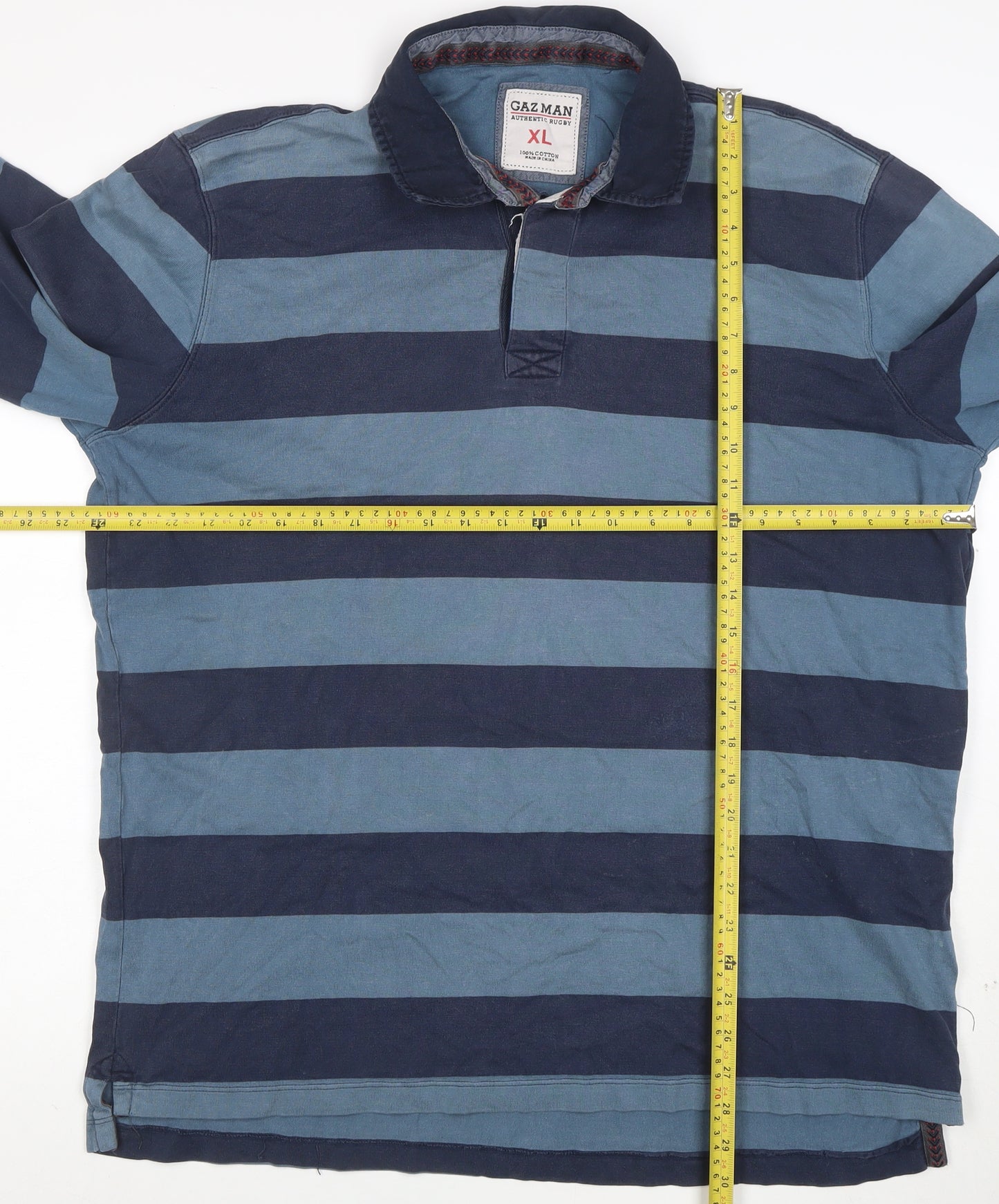 Gazman Men's Blue Striped Cotton Long Sleeve Rugby Polo XL