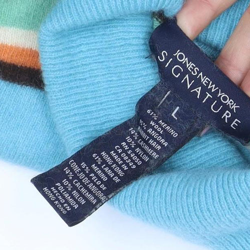 Jones New York Signature Women’s Multicoloured Striped Roll Neck Wool Jumper Size L
