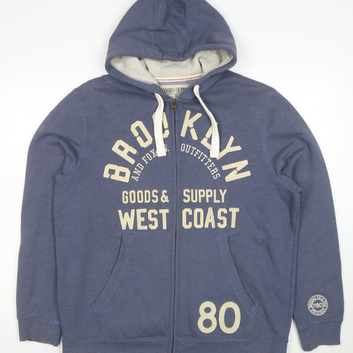 Brooklyn & Fox Men’s Blue Full Zip Hoodie XL Graphic Print