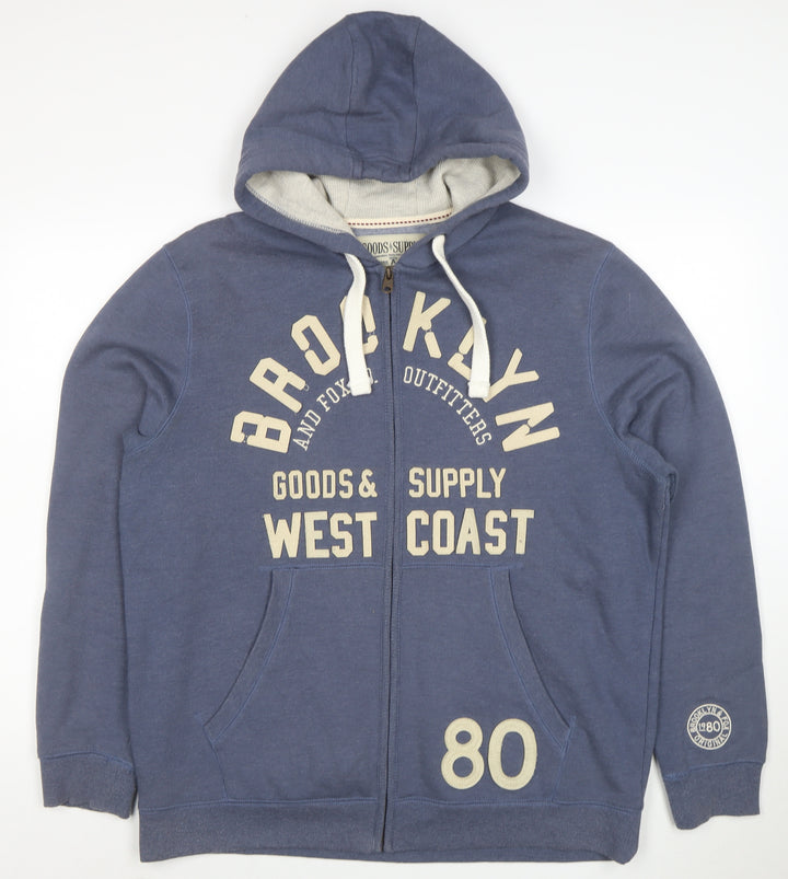 Brooklyn & Fox Men’s Blue Full Zip Hoodie XL Graphic Print