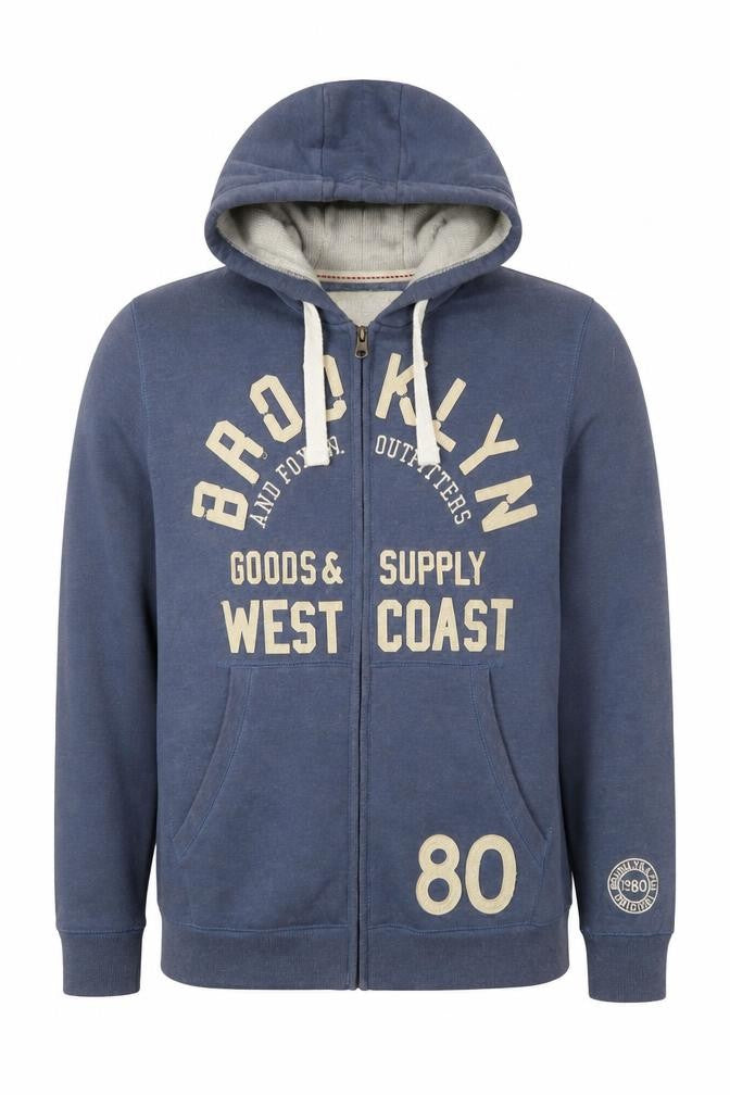 Front view of Brooklyn & Fox Men’s Blue Full Zip Hoodie XL Graphic Print