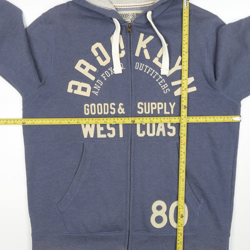 Brooklyn & Fox Men’s Blue Full Zip Hoodie XL Graphic Print
