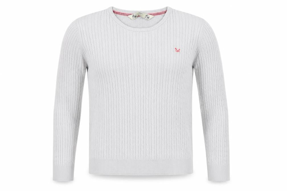 Front view of Crew Clothing women’s grey cotton cable-knit jumper m