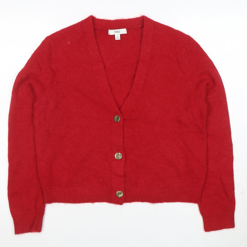 Marks and Spencer Women Red Alpaca Wool Cardigan M V-Neck Knit