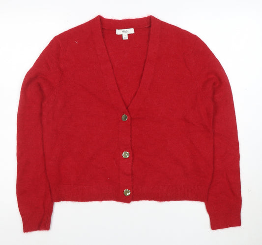 Marks and Spencer Women Red Alpaca Wool Cardigan M V-Neck Knit