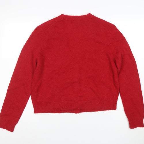 Marks and Spencer Women Red Alpaca Wool Cardigan M V-Neck Knit