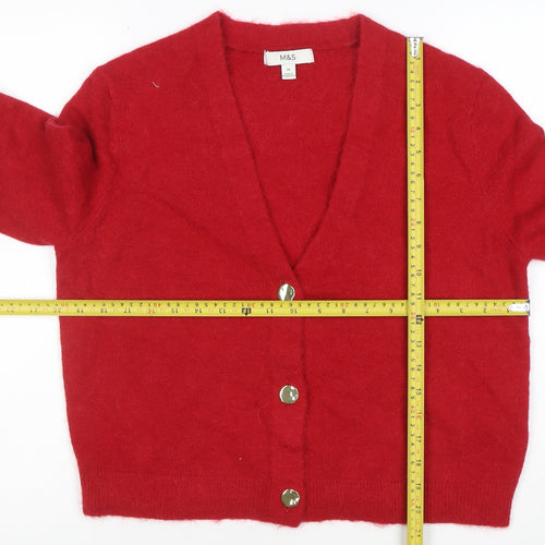 Marks and Spencer Women Red Alpaca Wool Cardigan M V-Neck Knit