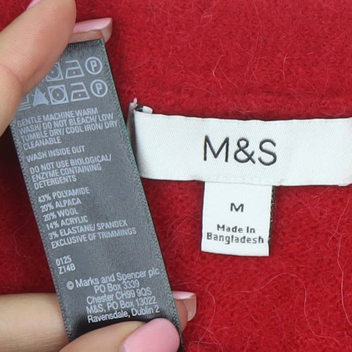 Marks and Spencer Women Red Alpaca Wool Cardigan M V-Neck Knit