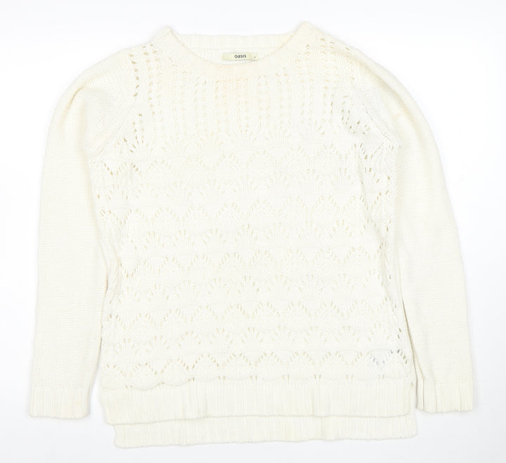 Oasis Women Ivory Knit Pullover Jumper M Classic Long Sleeve