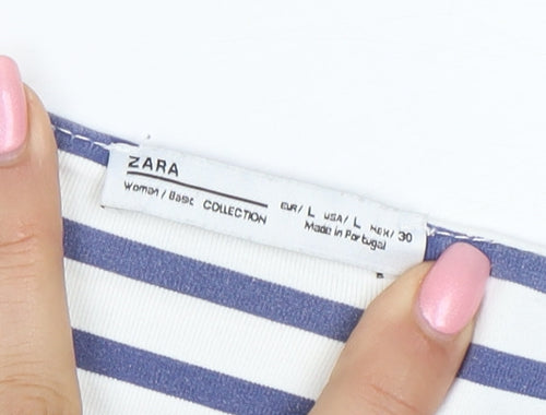 Zara Women Blue White Striped Cotton Tank Top Size 14