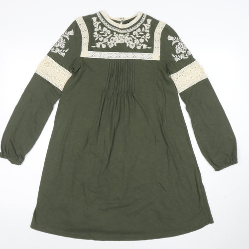 Topshop Women’s Green Embroidered Lace Long Sleeve Shift Dress Size 6