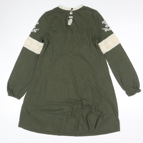 Topshop Women’s Green Embroidered Lace Long Sleeve Shift Dress Size 6