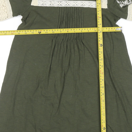 Topshop Women’s Green Embroidered Lace Long Sleeve Shift Dress Size 6