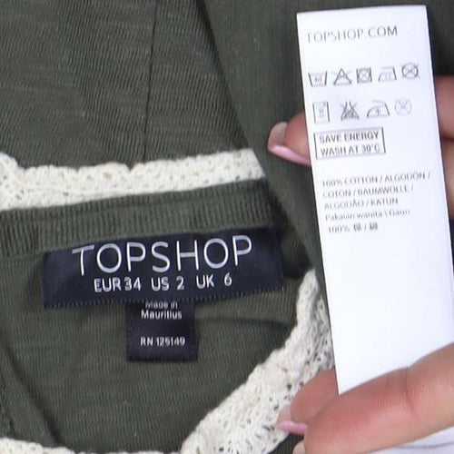 Topshop Women’s Green Embroidered Lace Long Sleeve Shift Dress Size 6
