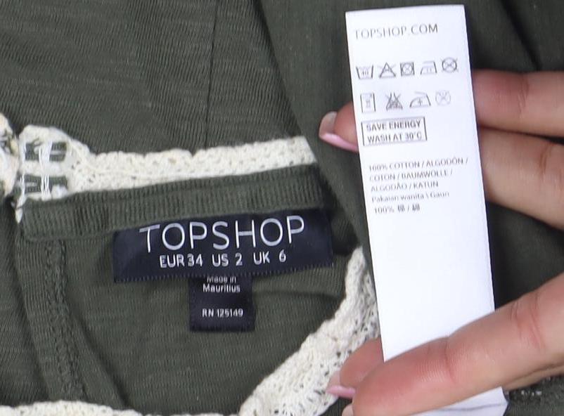 Topshop Women’s Green Embroidered Lace Long Sleeve Shift Dress Size 6