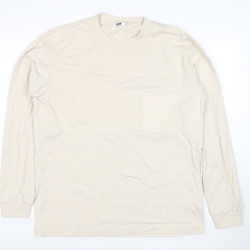 Uniqlo Men’s Beige Long Sleeve Crew Neck Cotton T-Shirt M