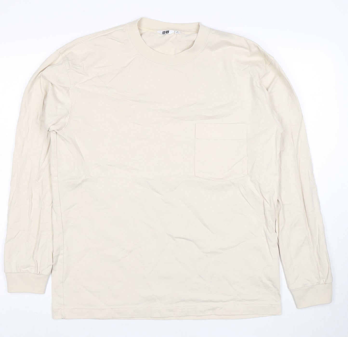 Uniqlo Men’s Beige Long Sleeve Crew Neck Cotton T-Shirt M