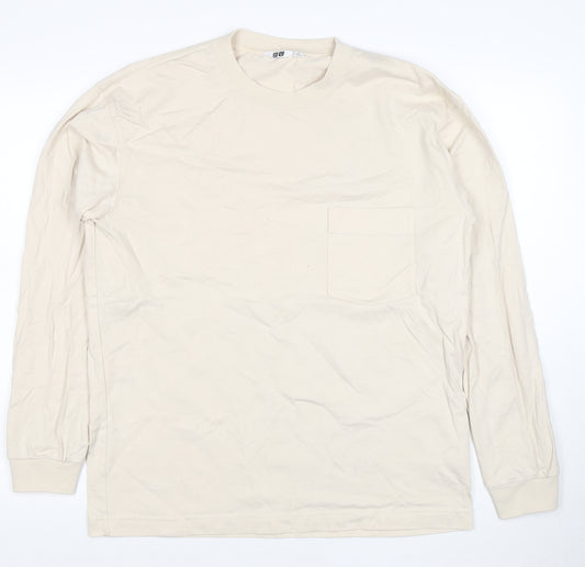 Uniqlo Men’s Beige Long Sleeve Crew Neck Cotton T-Shirt M