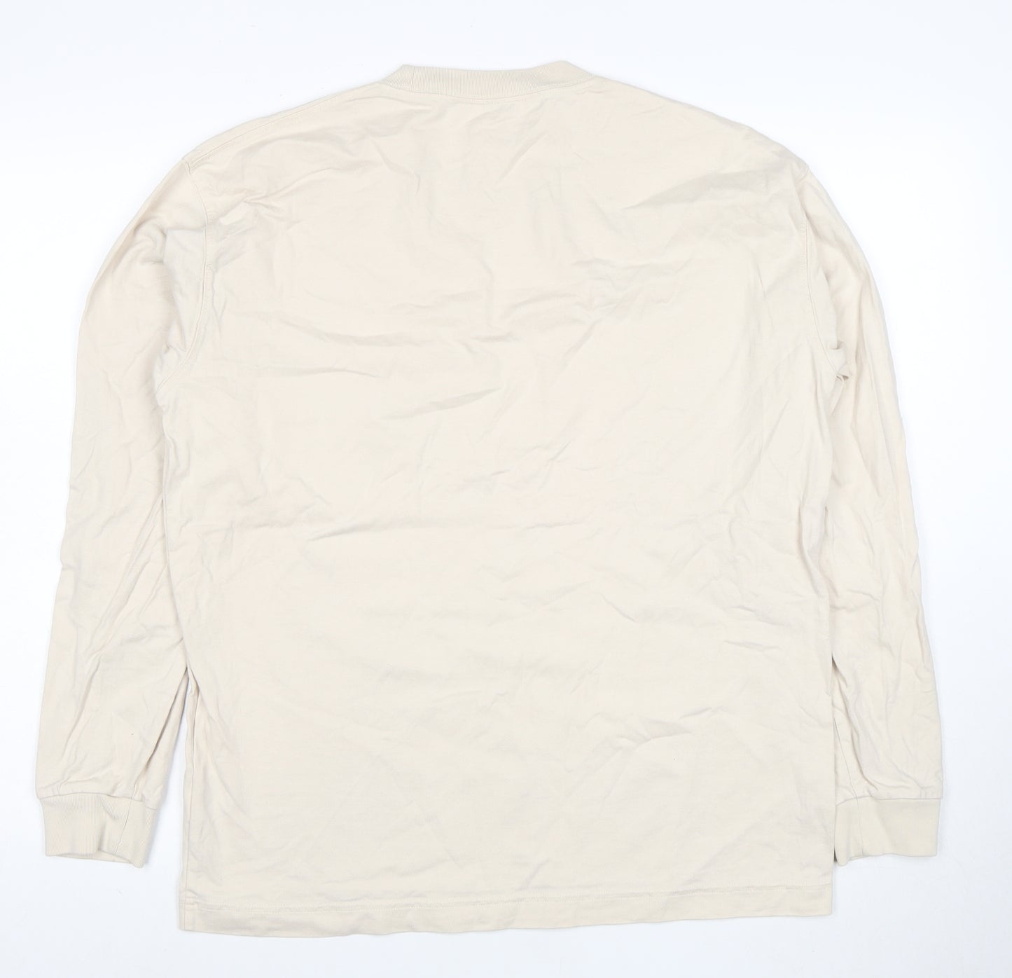 Uniqlo Men’s Beige Long Sleeve Crew Neck Cotton T-Shirt M