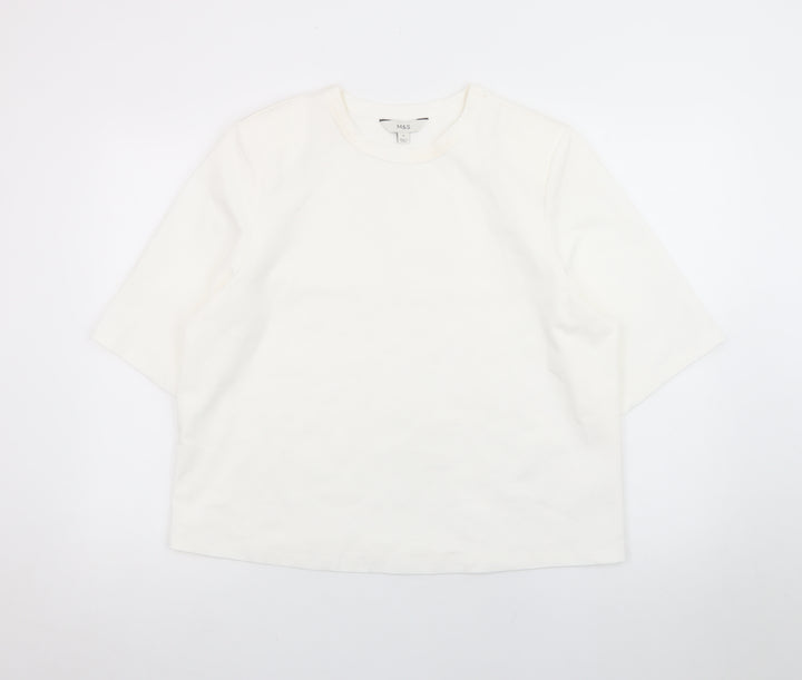 Marks and Spencer Unisex White Cotton Crew Neck Short Sleeve T-Shirt Size 16