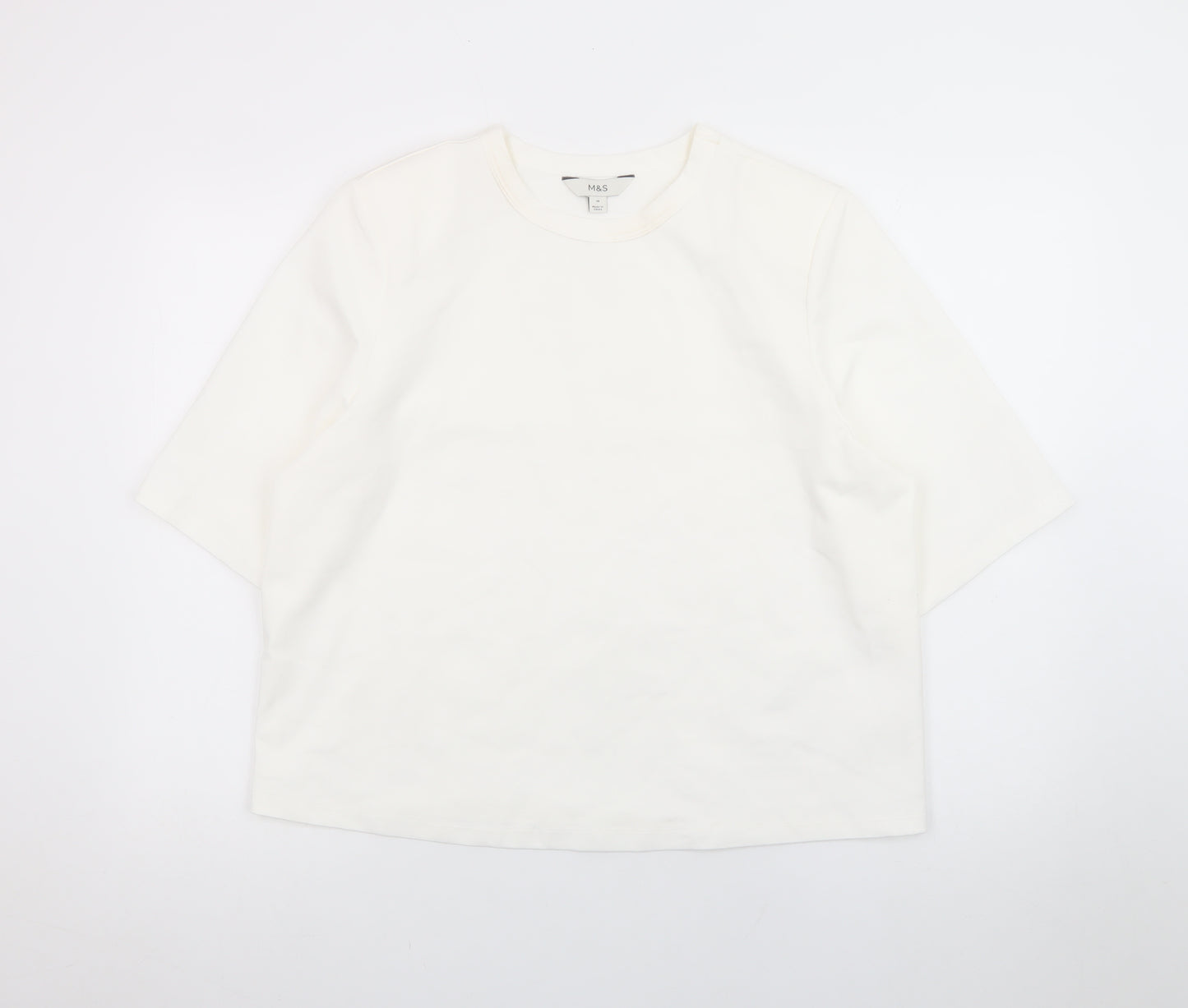 Marks and Spencer Unisex White Cotton Crew Neck Short Sleeve T-Shirt Size 16