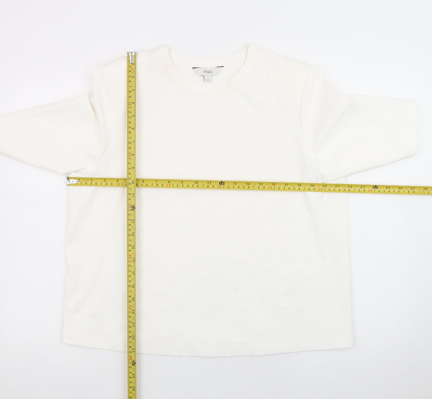 Marks and Spencer Unisex White Cotton Crew Neck Short Sleeve T-Shirt Size 16