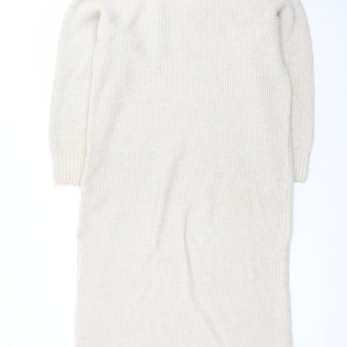 ONLY Women’s Beige Wool Knit Long Sleeve Jumper Dress M