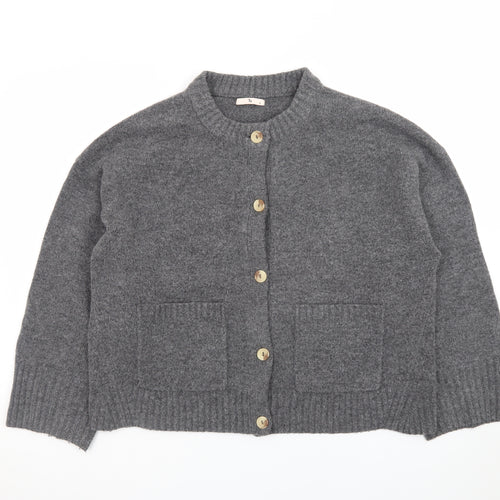 Tu Women Grey Crew Neck Button Cardigan Size 14 Wool Blend
