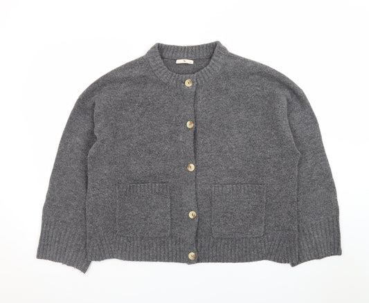 Tu Women Grey Crew Neck Button Cardigan Size 14 Wool Blend
