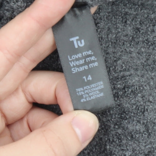 Tu Women Grey Crew Neck Button Cardigan Size 14 Wool Blend