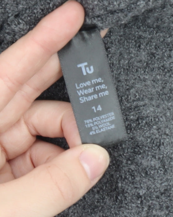 Tu Women Grey Crew Neck Button Cardigan Size 14 Wool Blend