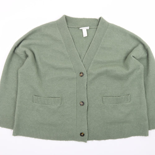 Monki Women’s Green Wool Blend Buttoned Cardigan M Classic V-Neck