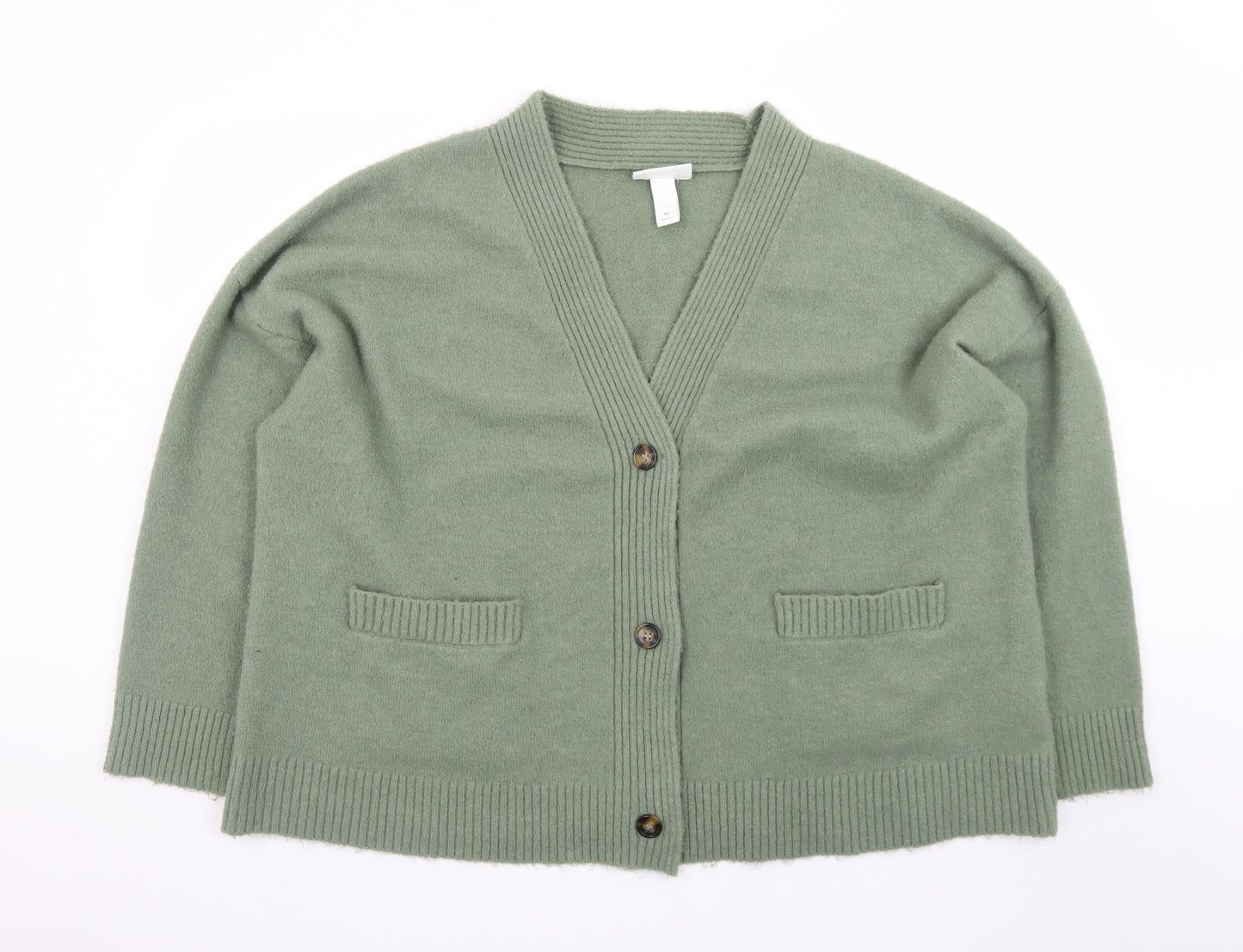 Monki Women’s Green Wool Blend Buttoned Cardigan M Classic V-Neck