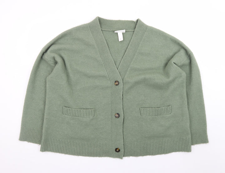 Monki Women’s Green Wool Blend Buttoned Cardigan M Classic V-Neck