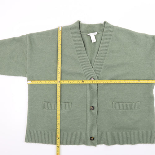 Monki Women’s Green Wool Blend Buttoned Cardigan M Classic V-Neck