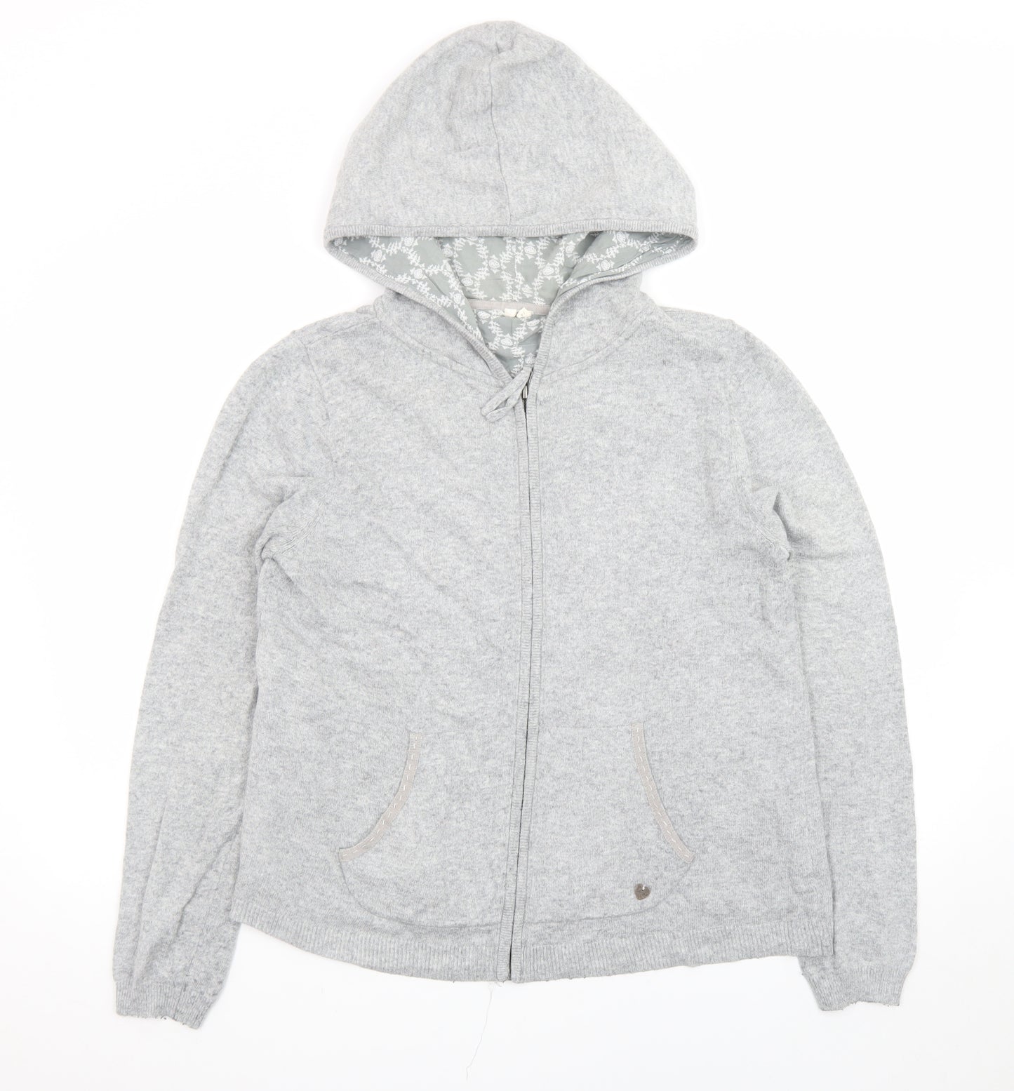 White Stuff Grey Marl Full Zip Hooded Sweatshirt Size 14