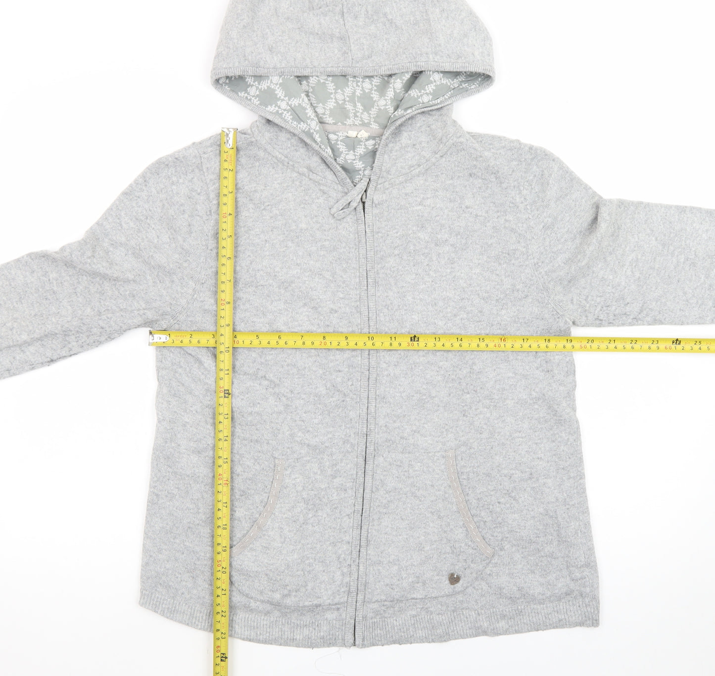 White Stuff Grey Marl Full Zip Hooded Sweatshirt Size 14