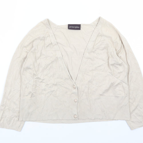 Principles Women Beige V-Neck Button Cardigan Size 14 Viscose Blend