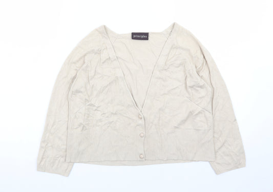 Principles Women Beige V-Neck Button Cardigan Size 14 Viscose Blend